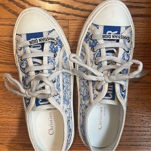 Dior White and Blue Toile Low-Top Sneakers